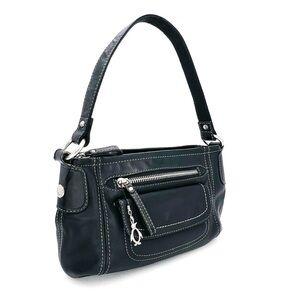 Fossil Handbag Black Leather Single Strap Shoulder Bag Top Zip